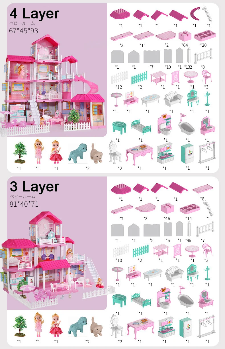 Gabbys Doll House Playhouse Girl Toys 4 Story 11 Doll House Rooms With