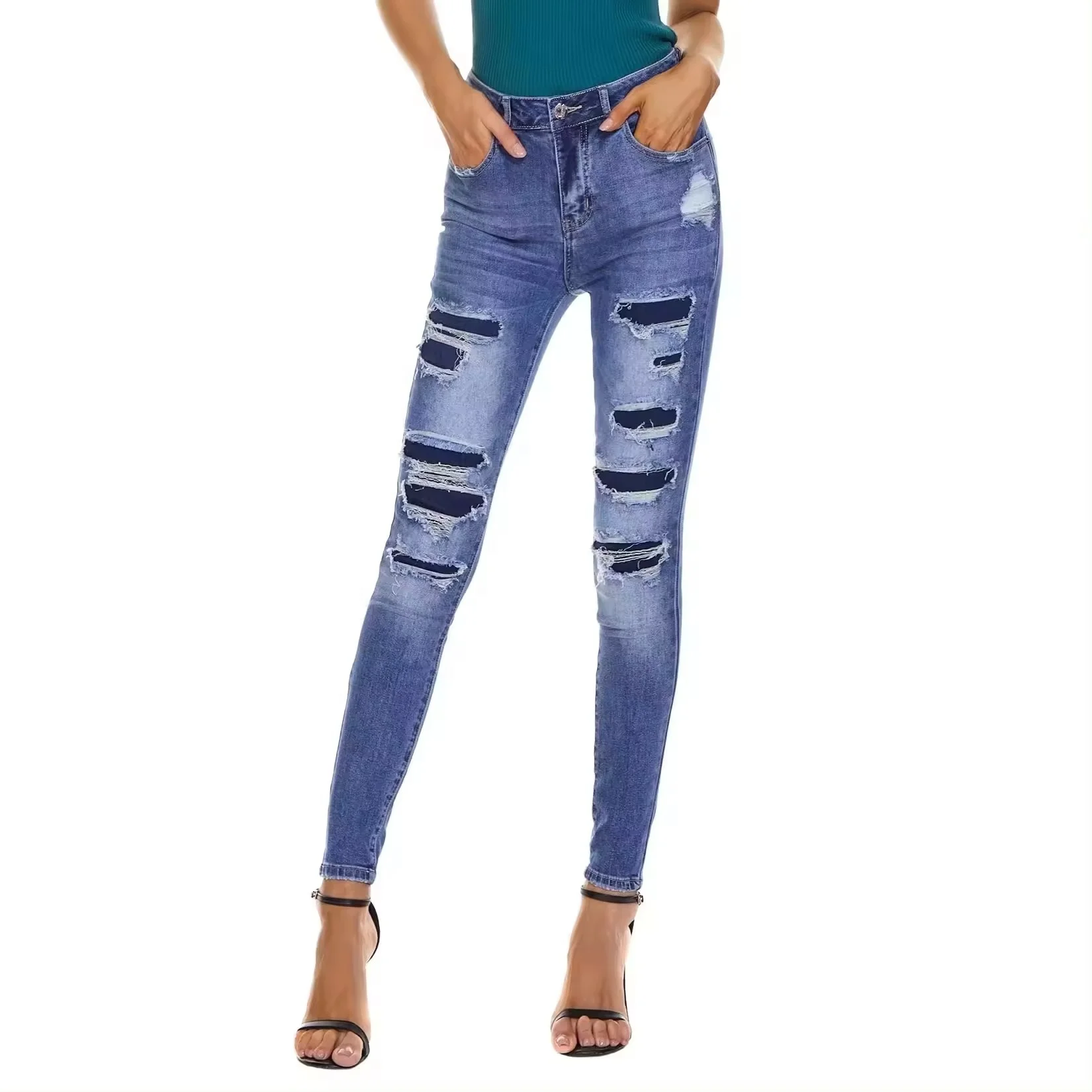 Women High Waist Skinny Pencil Jeans Ladies leggings Pants Wash denim Stretch Slim Denim Pencil Pants