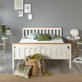 Simple White Solid Wooden Shaker Style Bed Frame - Single/Double/King Size