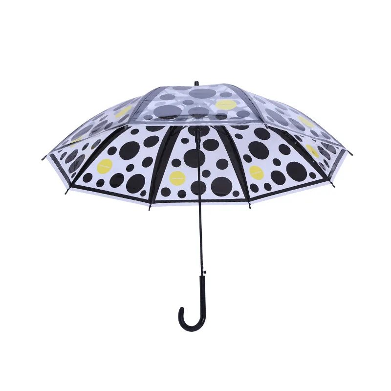 GG409 Children Long Handle Straight Umbrellas Clear Frosted 8 Bone Umbrella Flower Dot Pattern Printing Full-automatic Umbrella