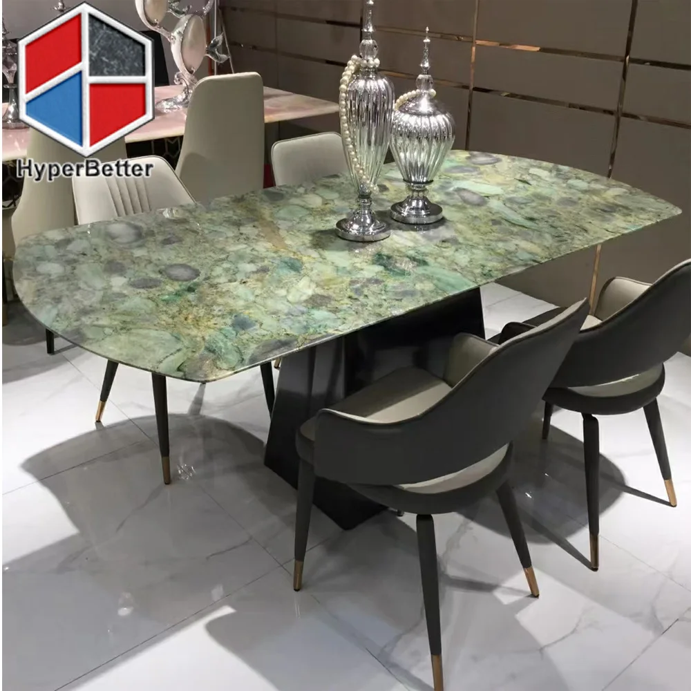 Emerald green marble dining table