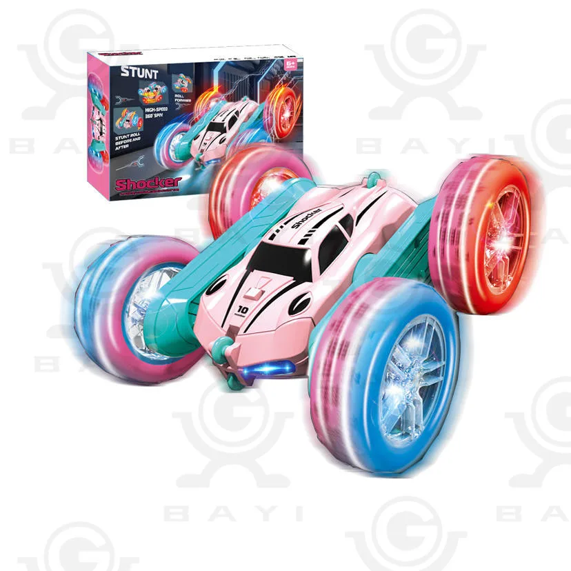 Pink Color Rc Stunt Car Cool Light Remote Control Car Double-sided Rolling Driving Tipper Truck Toy for Girls Gift