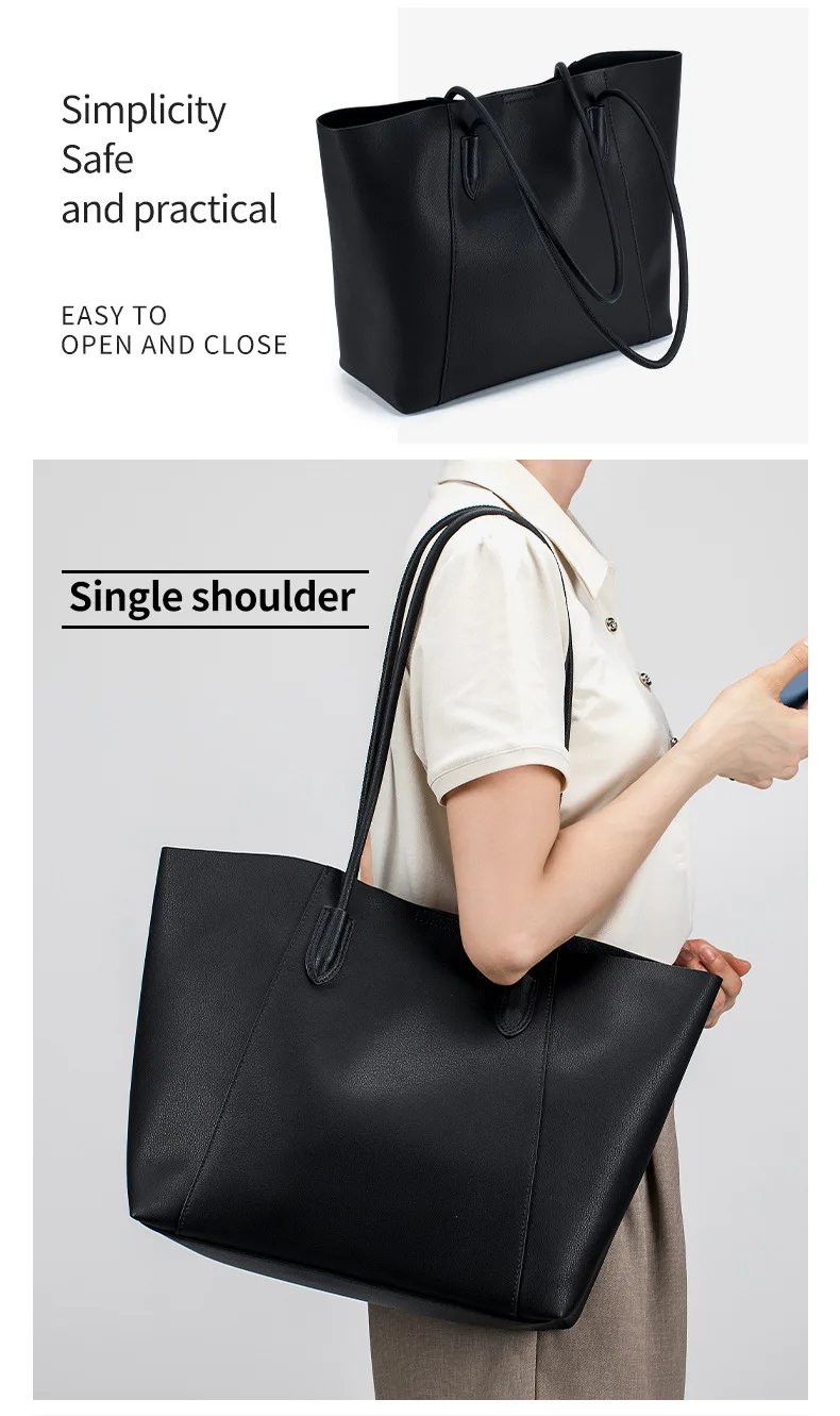 2023 New Soft Genuine Leather Large Capacity Tote Bag For Women Simple