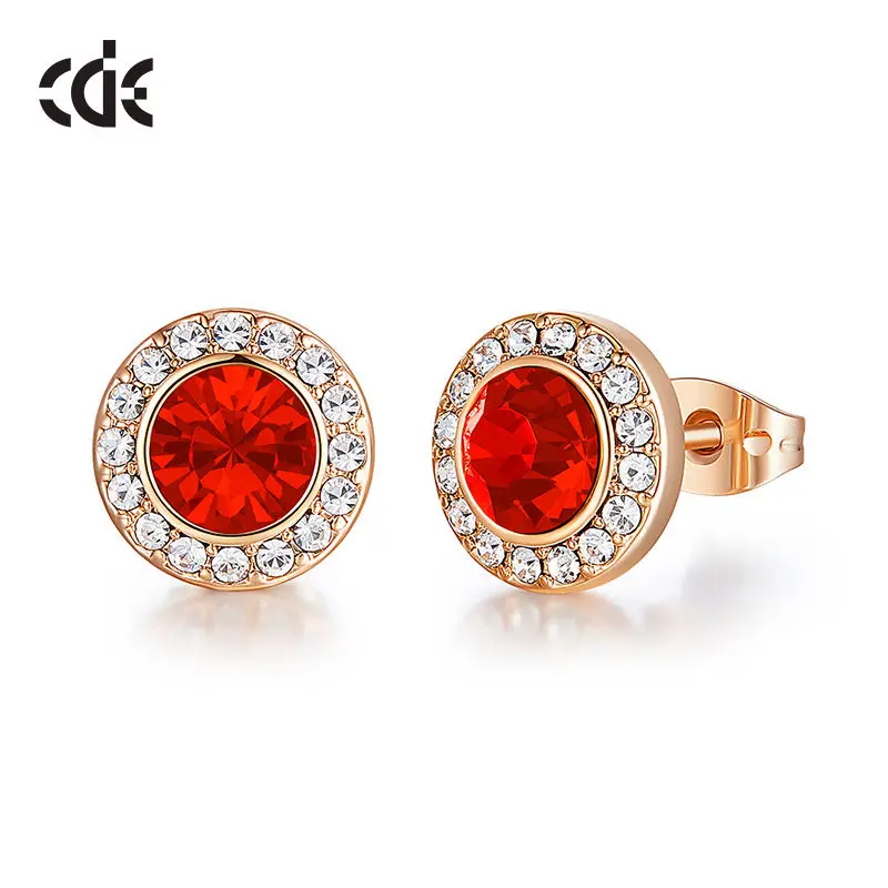 CDE E1407 Fashion Jewelry Copper Alloy Rhodium Plated Women Earring Wholesale Round Cut Crystal Stud Earrings