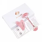 Best Price Hanhe Gem Handheld Rose Quartz Jade Roller Gua Sha Beauty Facial Massage Rose Jade Roller For Face With Box