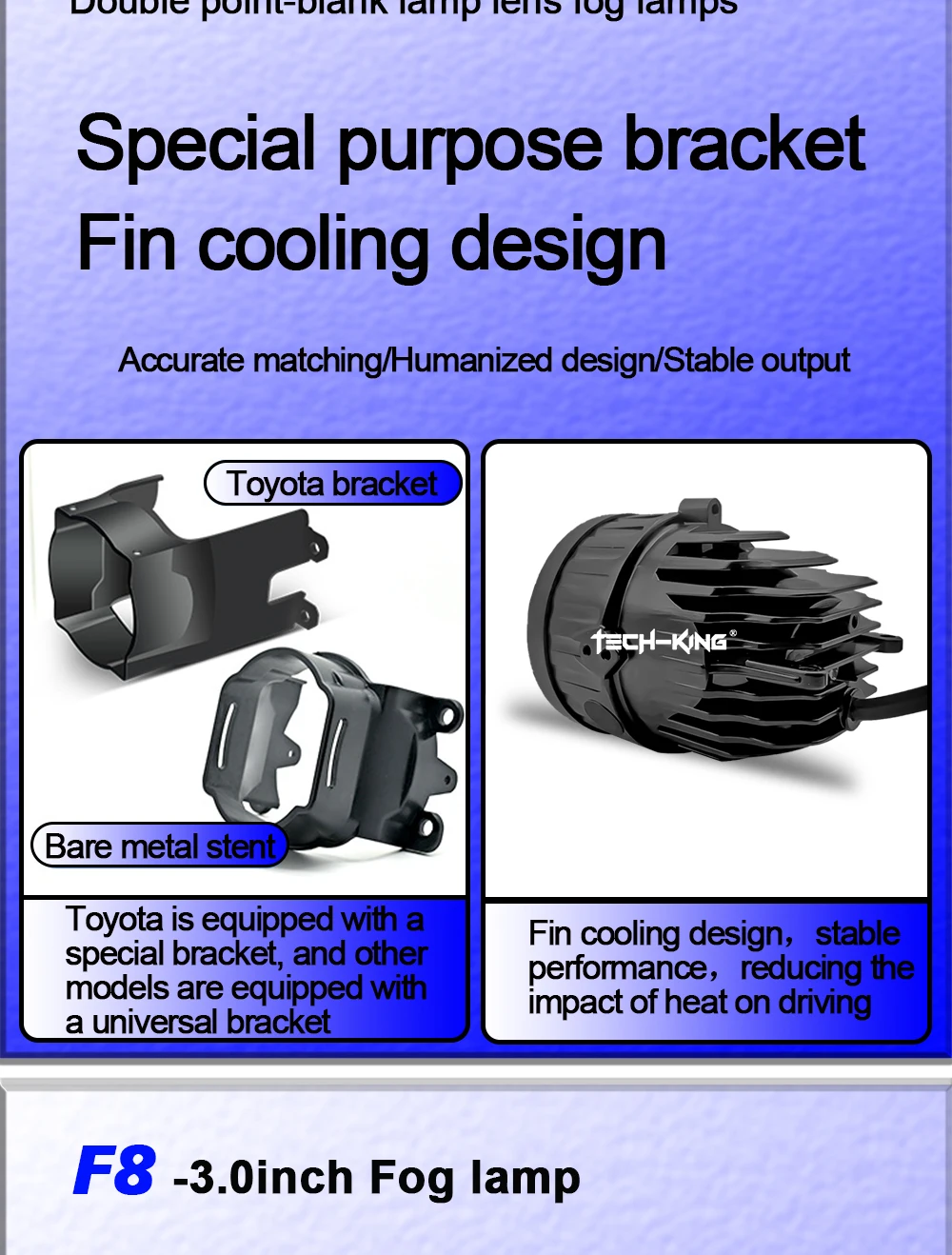 TECH-KING F8 12V 6000K Super Bright Laser 130W Universal Bi Led Projector Lens 3.0 Inch Fog Light Lens for Car Modification