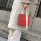 Fashion Hand Bag 2021 Fashion Low MOQ Custom Color Logo Reusable Small Square Hand Bag Canvas Cotton Tote Shoulder Bag