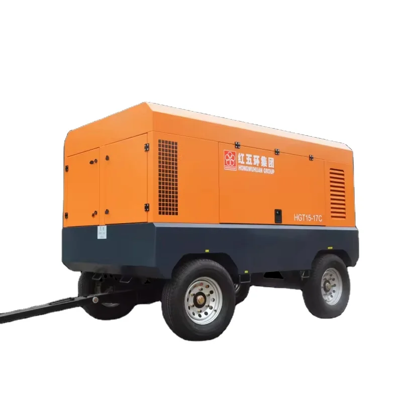 Hongwuhuan HGT15-17C Portable Diesel Screw Air Compressor 15bar 550cfm 650cfm 12bar Diesel Engine New Featuring