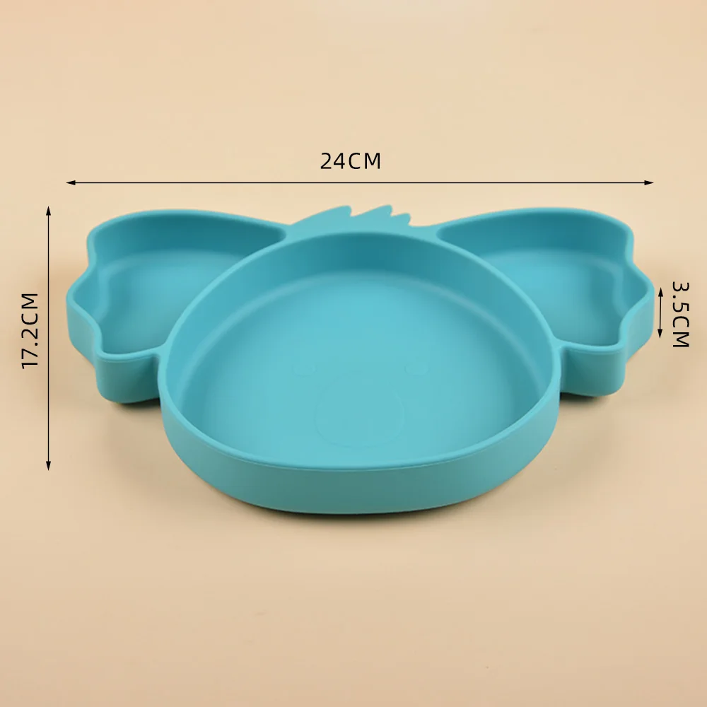 Customized koala food tray tableware kids dinner placemat baby silicone plate bpa free suction toddler feeding divided bowl