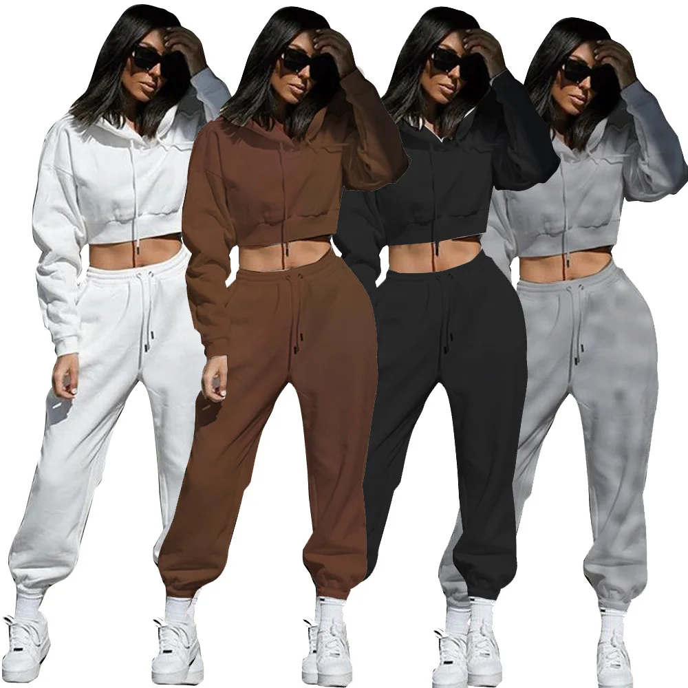 Crop Hoodie And Sweat Pants Jogger 