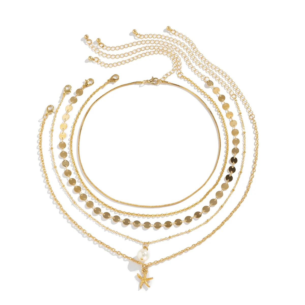 Beach ocean style sequin necklace pearl starfish pendant jewelry set minimalist jewelry women accessories