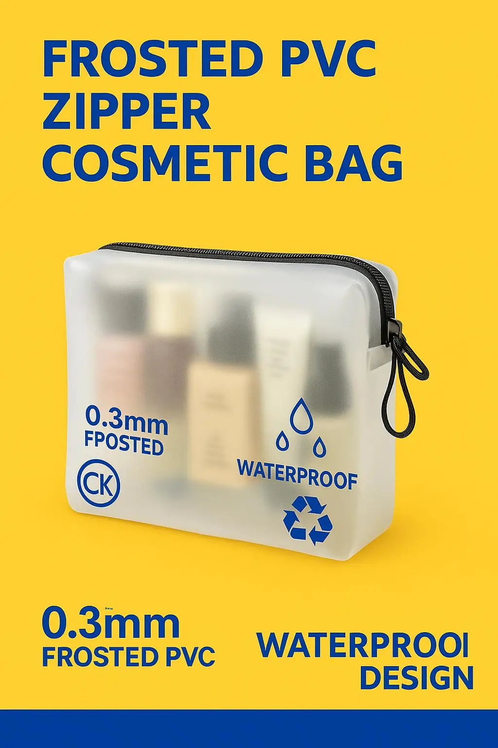 Waterproof Frosted PVC Toiletry Bag with Zipper for Travel Makeup Organizer - detail 3