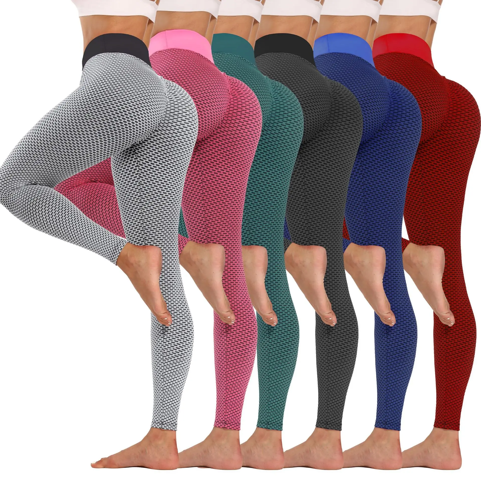Lulu yoga wear women sports thick fabric peach hip high waist fitness pants jacquard bubble yoga pants
