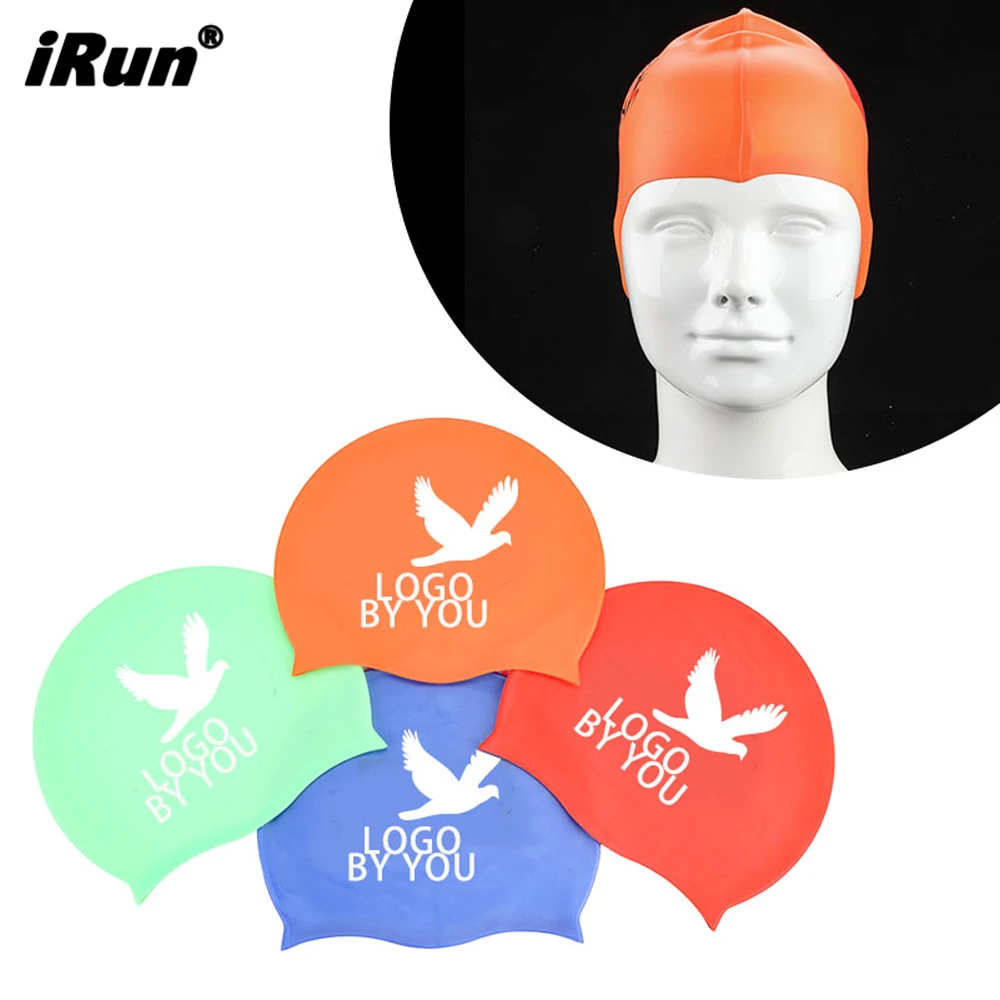 iRun Adult Durable Silicone Swimming Caps Seamless Custom Logo Long Hair Elastic Silicone Caps for Women
