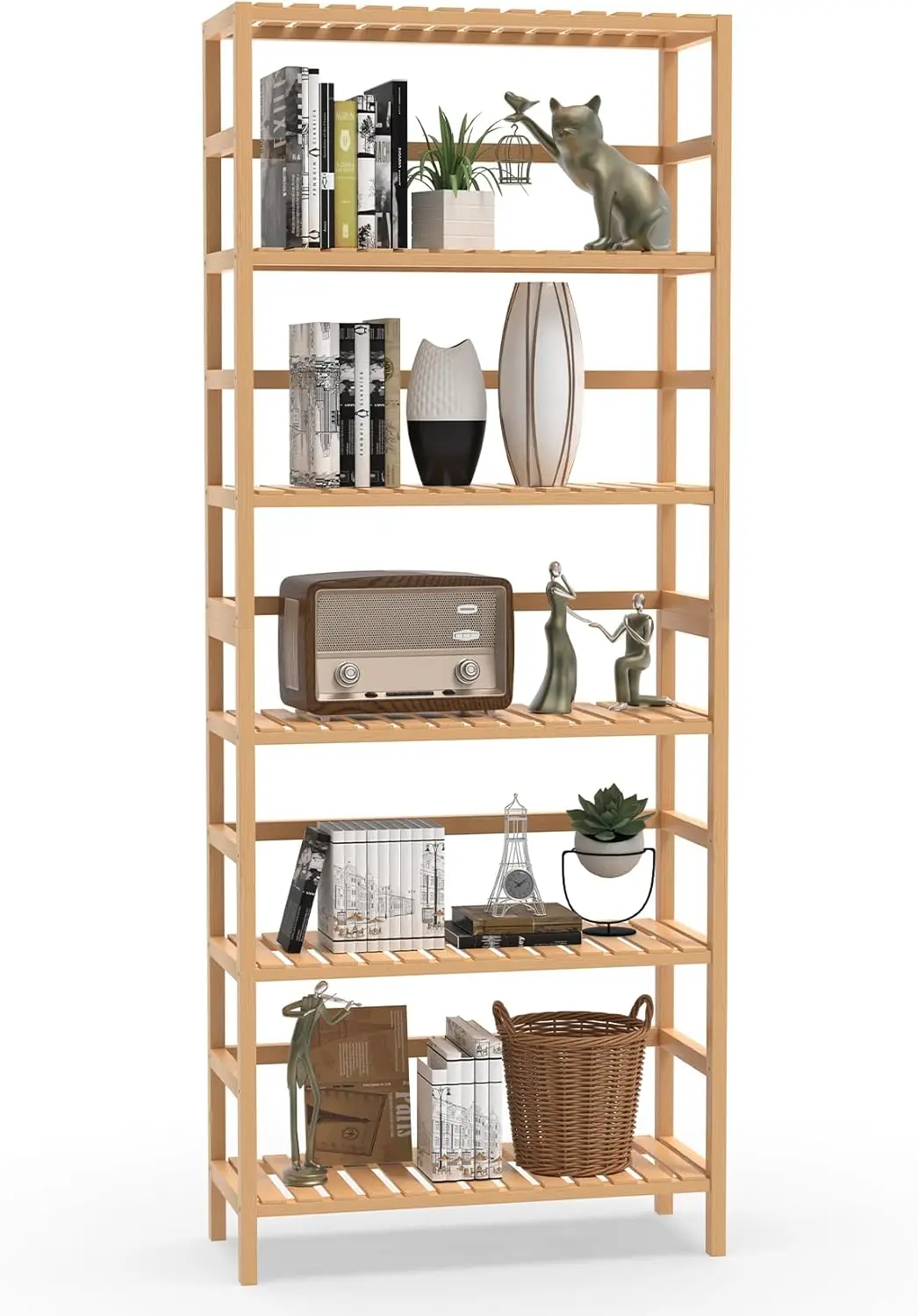 product 6 tier bamboo storage shelves adjustable bookcase with multipurpose display for bathroom or living room-6