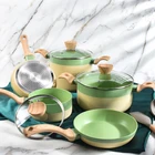 Custom Nonstick Double color ceramic coating Aluminium Induction Bottom cooking pots pans cookware set