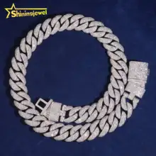 Custom Mosaic Set Heavy 22mm Cuban Link Chain Pass Diamond Test VVS Moissanite Diamond Iced Out S925 Gold Plated Cuban Necklace