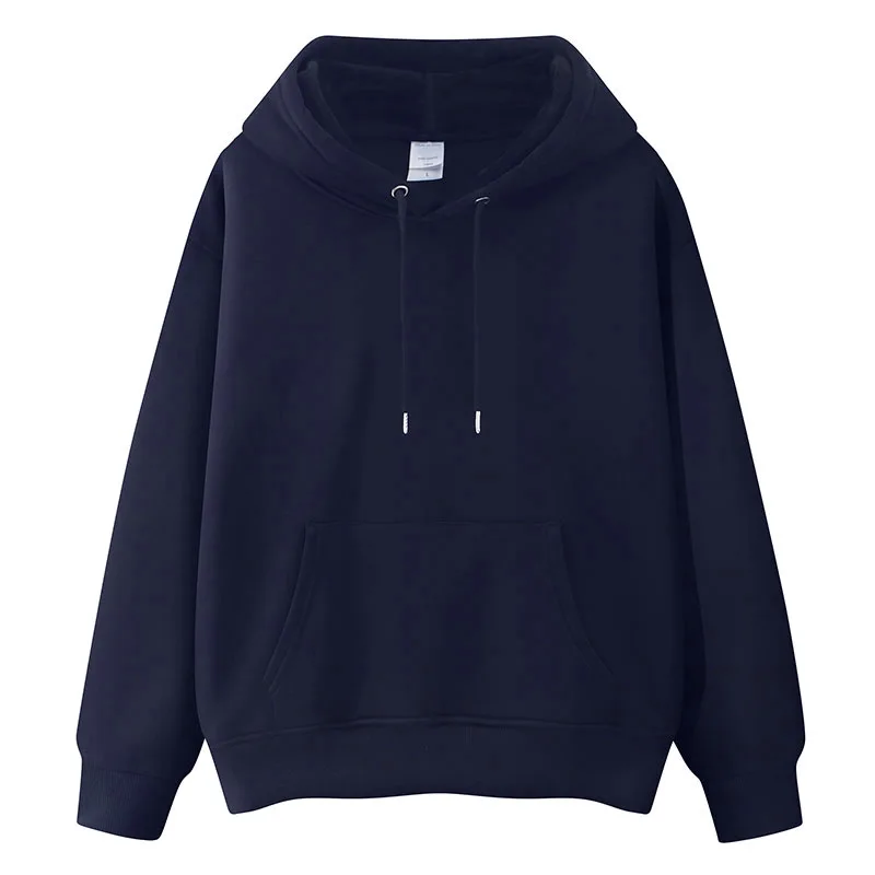 New Fashion Men Autumn Winter Customize Hooded Long Sleeve 100% Cotton loose Solid Color Hooded Casual Hoodies