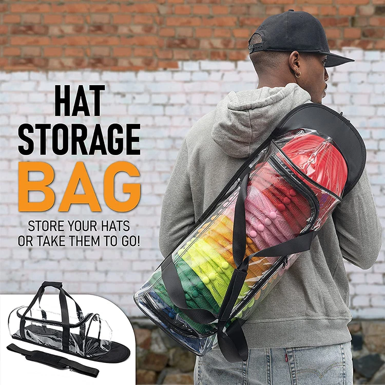 Transparent Travel Hat Holder Bag Visible Baseball Hat Organizer with Carry Handles and Dual Zipper for s