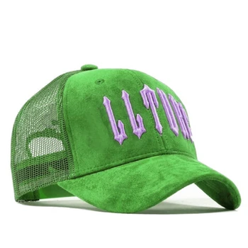 Custom Embroidery Logo 6 Panel Flat Brim Mens Sports Cap Velvet Mesh Trucker Hat Cap