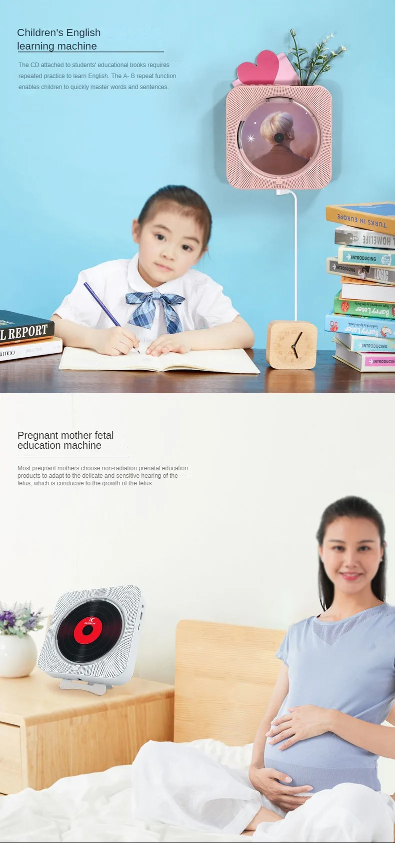 Wall Mounted Multi Functional Home Wireless Speaker Album  Audio Radio CD Player Desk Portable Retro Speaker