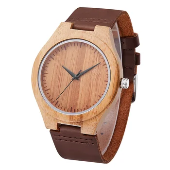 Unisex Cheap Leather Bamboo Wood Grain Wrist Watch Wholesale Wooden Watches For Men And Women