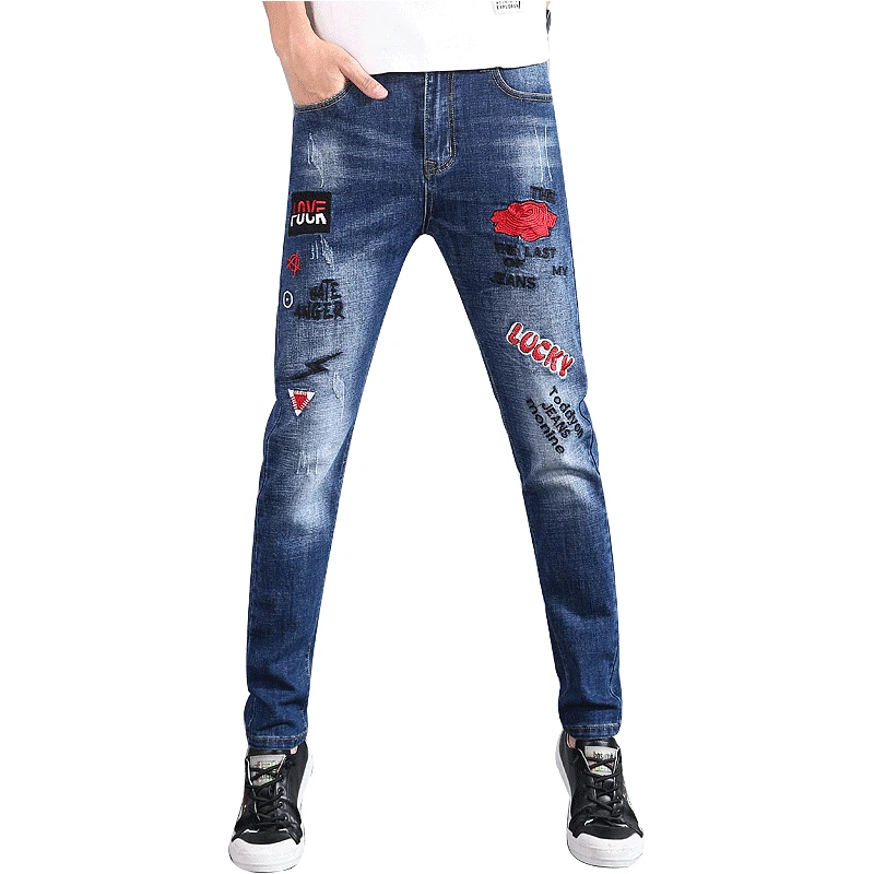 mens elastic denim pants