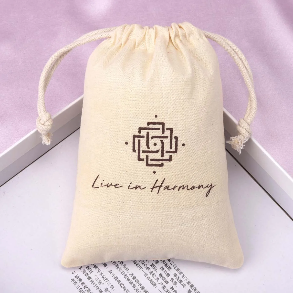 Custom Logo Printing Organic Muslin Jewelry Drawstring Bag Recycled Cotton Gift Dust Packaging Pouch
