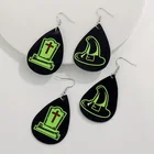 Green Drop Earring Punk PU Leather Halloween Green Luminous Water Drop Shape Earring