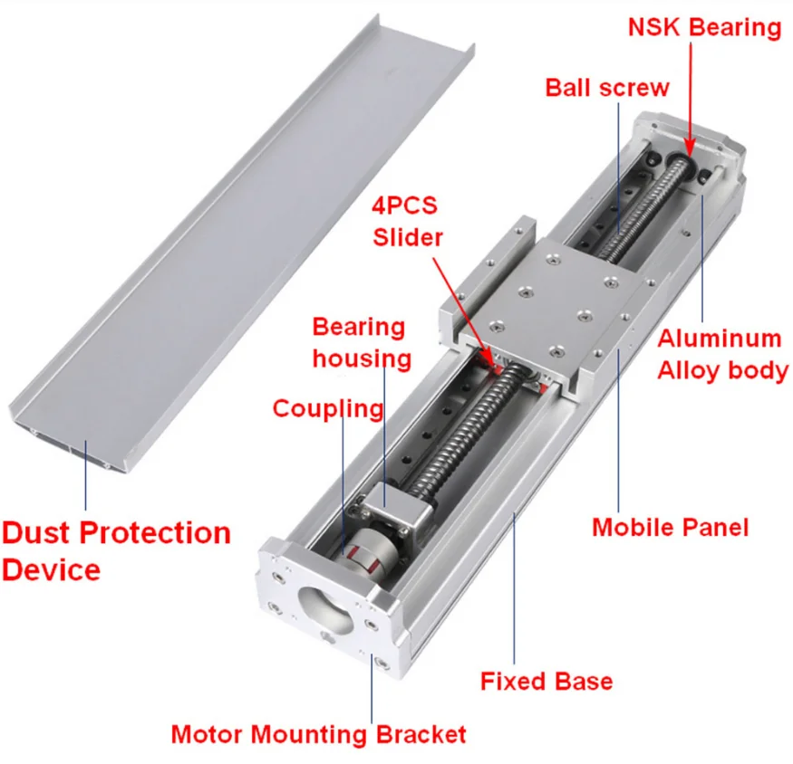100mm Width Heavy Load Fully Enclosed Linear Rail Guide Stage Actuator ...