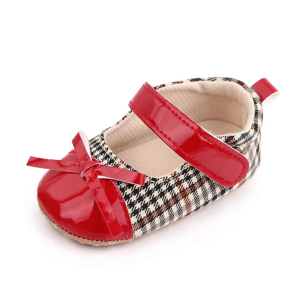Baby Girls Cute Matching Plaid Solid Leather Bow Infants Soft Soled Princess Toddler Shoes manufacture