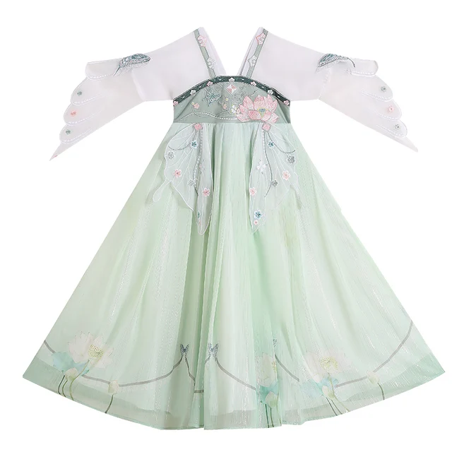 SL2715 Green lower hem waxy skirt traditional hanfu chinese clothing hanfu chinese traditional for girls