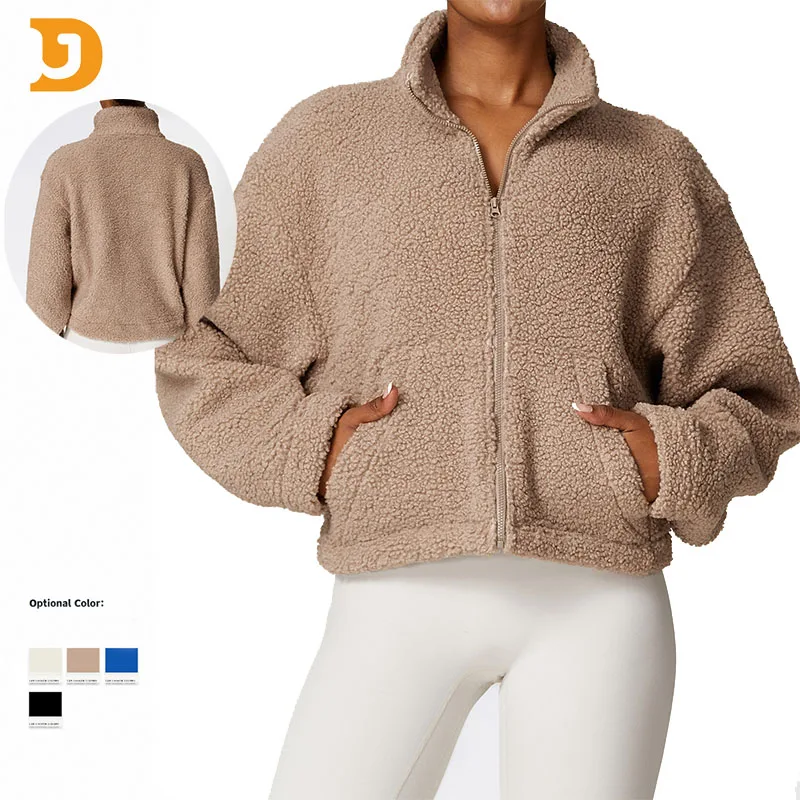 Women Thickened Warm Hoodie Zip-up Stand Collar Jacket Gym Sportswear With Thumb Hole Casual Wear Active Sports Hoody