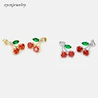 Earrings Stud Sweet Fruit Earrings Cherry Fine Jewelry Stud Earrings Gold Plated Earrings