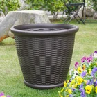 Big Manufacturer Basket Brown Flower Pot PE Cane Welcome Plastic Big Large Outdoor Wicker Planters For Home