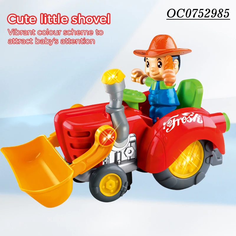 Baby kids electric cartoon bulldozer farmer farm truck toy with light music