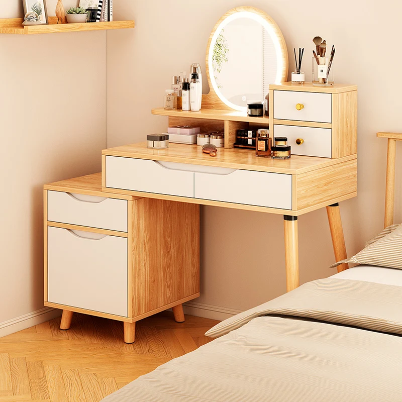 Bedroom Nordic retro style girl dressing table with makeup mirror