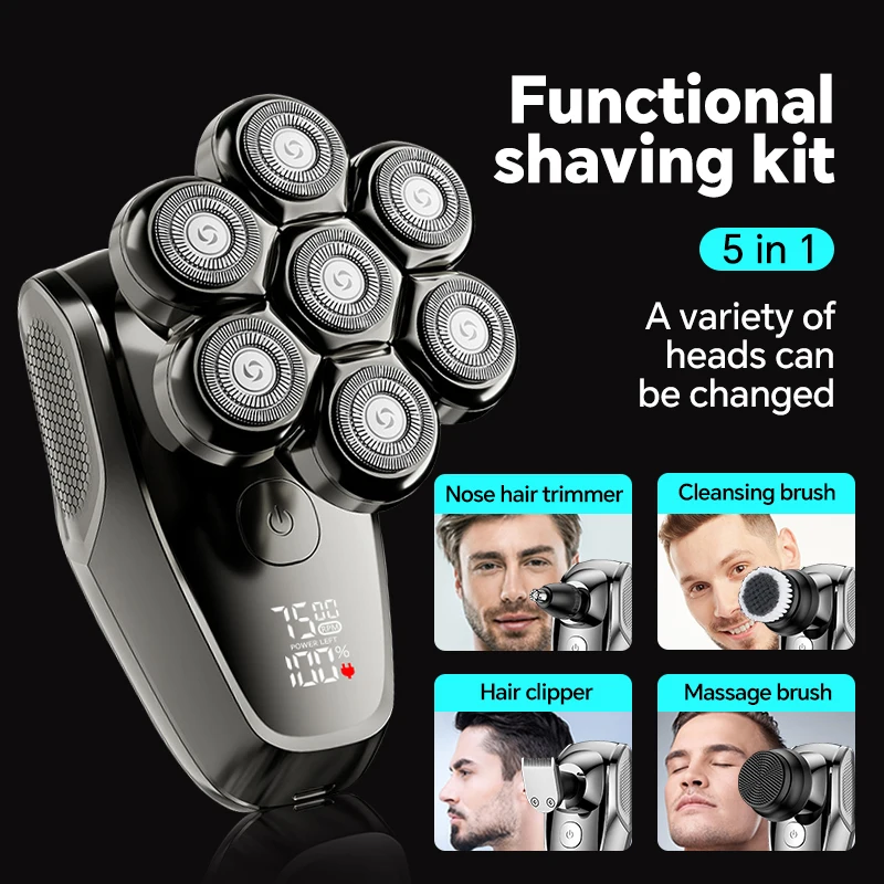 Men's 5-in-1 Rechargeable Electric Shaver with Seven Shaving Heads Self-Use Digital Display Shaving Machine for Household Use supplier