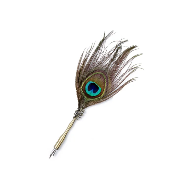 Hot sale european elegant classic feather pen metal pen stem quill feather dip ball point pen