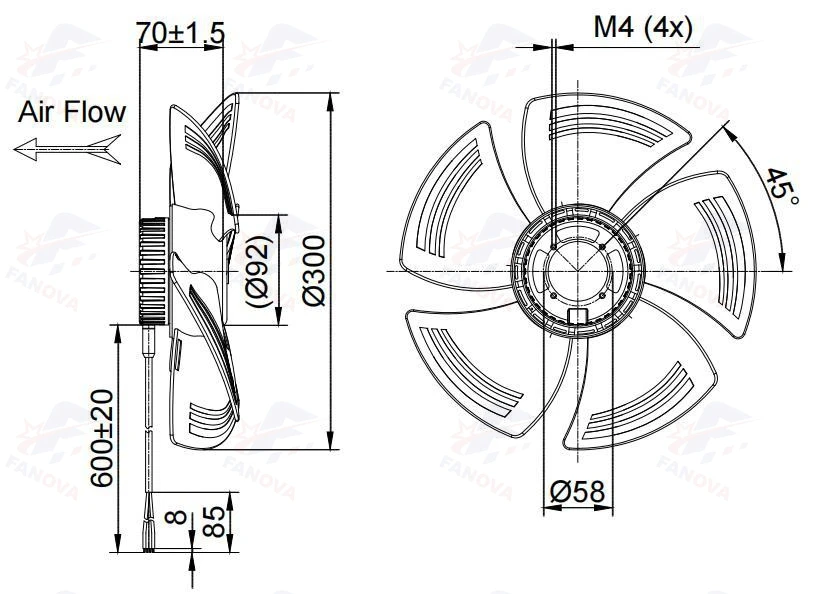 Axial Flow Fan, 48V, Plastic, 300mm, Waterproof - detail 12