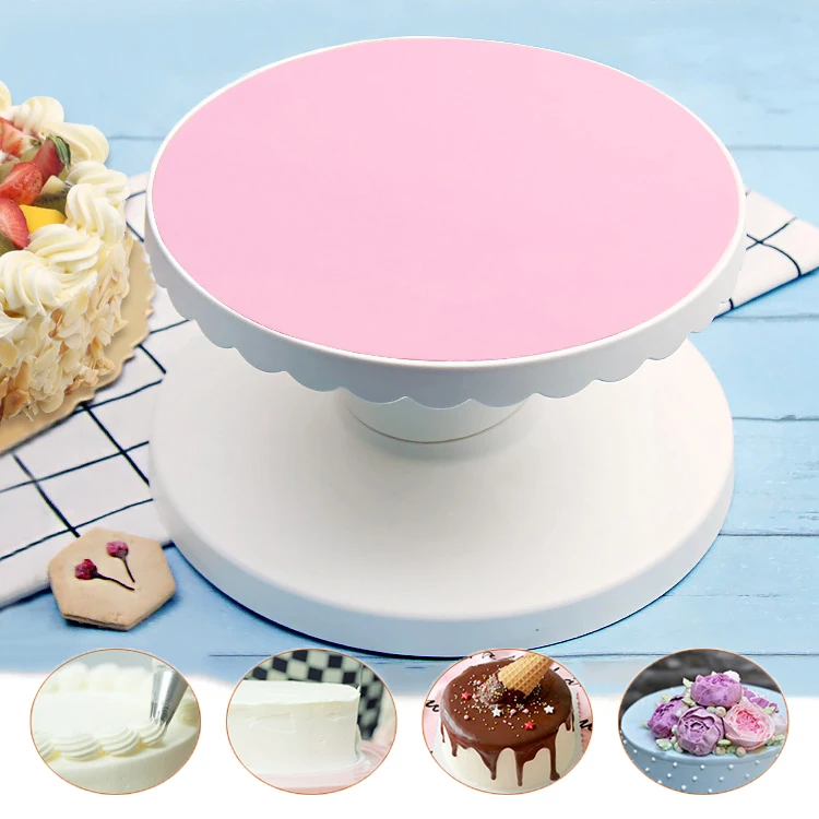 CE custom disassemble 360 rotating adjustable tray table pink diy decoration abs plastic tilting cake turntable