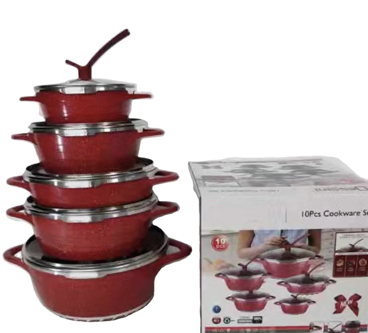Ready Ship Stock Detachable Handle Cookware Set Casseroles 10pcs Enamel Cast Iron Cookware Set