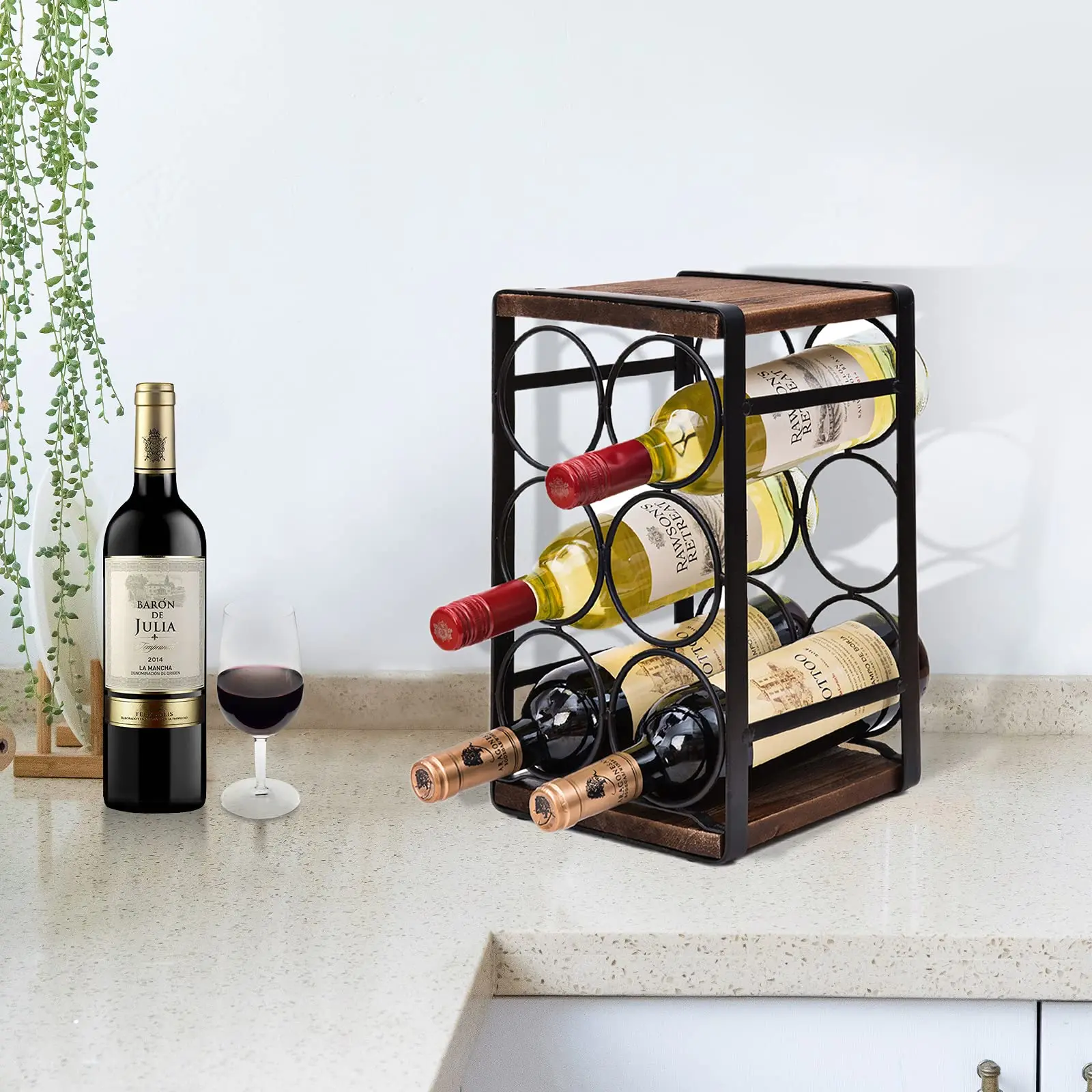 Custom Wooden Wine Racks Kitchen Countertop Wine Storage Rack Freestanding Metal Bar Table Wine Rack Holder