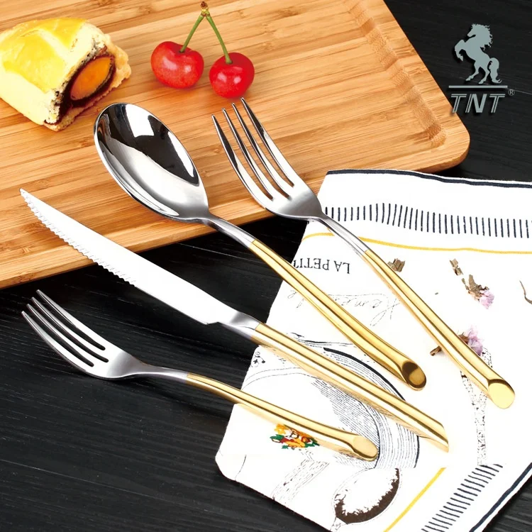 Restaurant Hotel Stainless Steel 304 Cutlery Set Home Decor Brushed Knife Spoon Fork Wedding Fashion Gold Hammered Cutlery