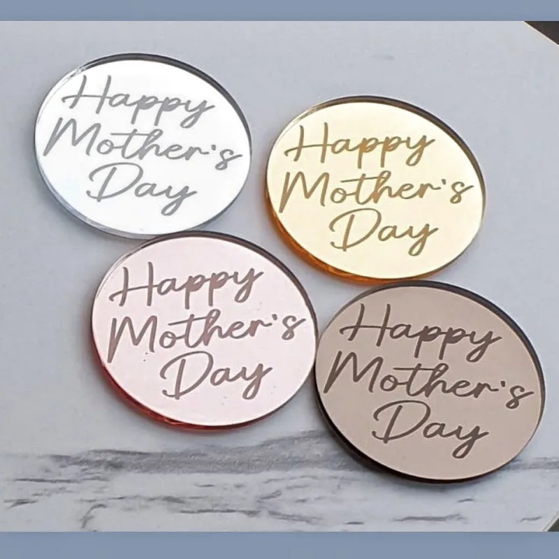 Wholesale happy mather's day round acrylic cupcake topper cake decorating cake accessories mother's day cake toppers
