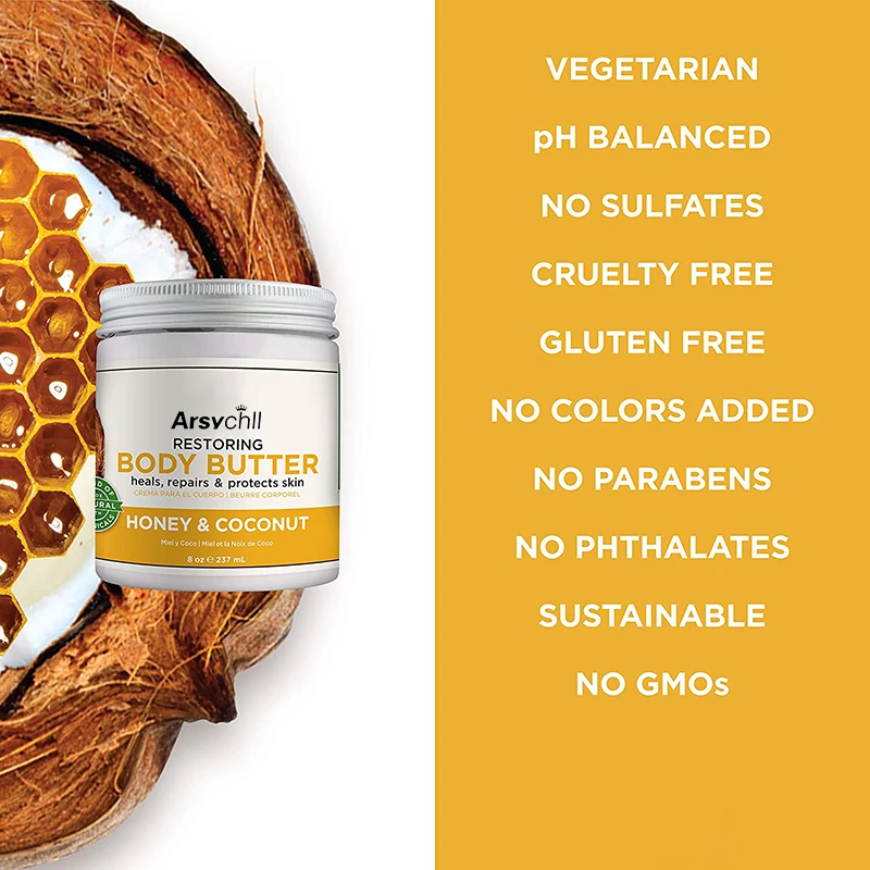 Private Label Skin Care Natural Organic Vegan Body Lotion Coconut & Honey Oil Butter Cream Moisturizinf Nourishing Wholesales