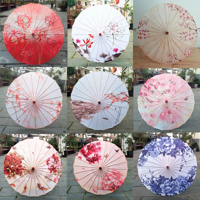 DD1513  Japanese Chinese Ceiling Decoration Umbrellas Craft Dance Props Parasols Handmade Silk Oiled Paper Umbrella