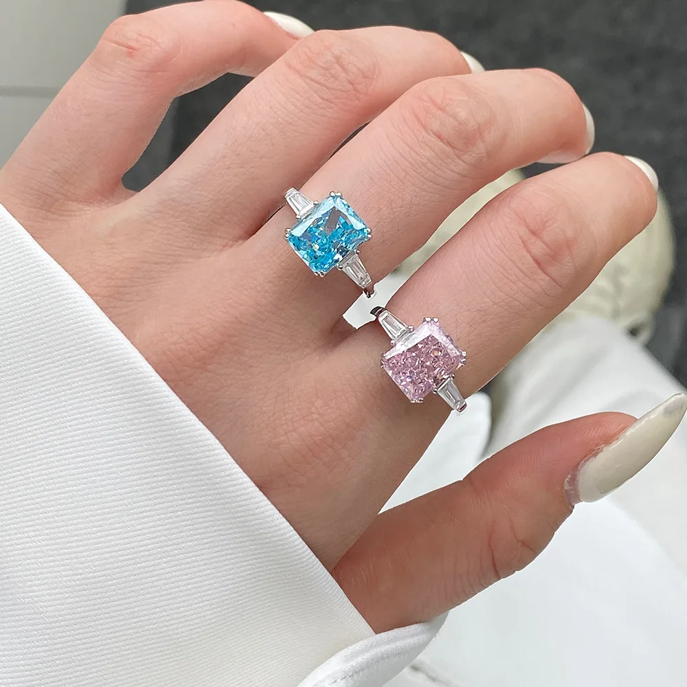 Luxury diamond jewelry genuine 925 silver pear shape pink cz stone crown rings women wedding ring