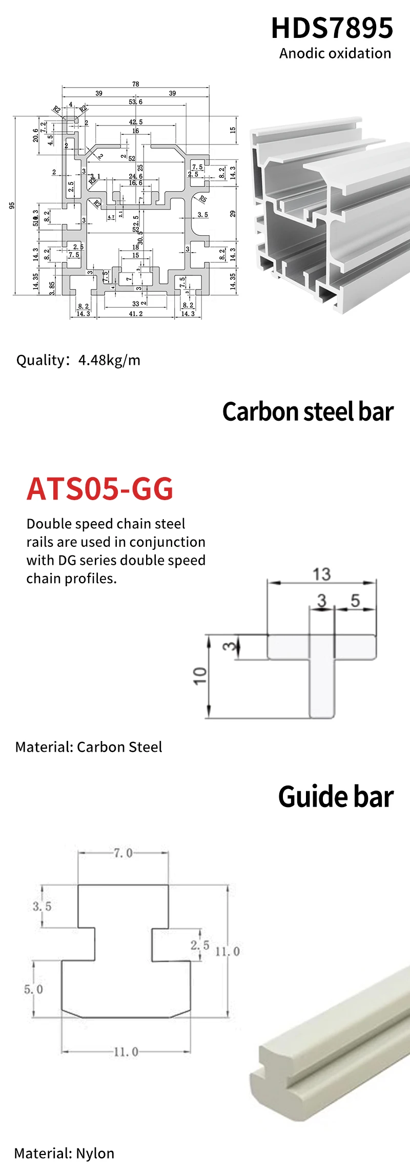 2.5-speed Aluminum Profile 7895 Assembly Line Track 31.75 Pitch Double Speed Chain BS25-C210A details