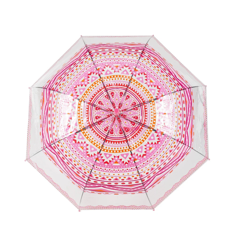 DD1768  Bohemian Style Kids Clear Dome Umbrella PVC Rain Stick Umbrellas Transparent Printing Indian Umbrella